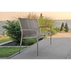 Stern Cardiff Gartenbank Edelstahl/Textilene Mit Teakarmlehnen Taupe