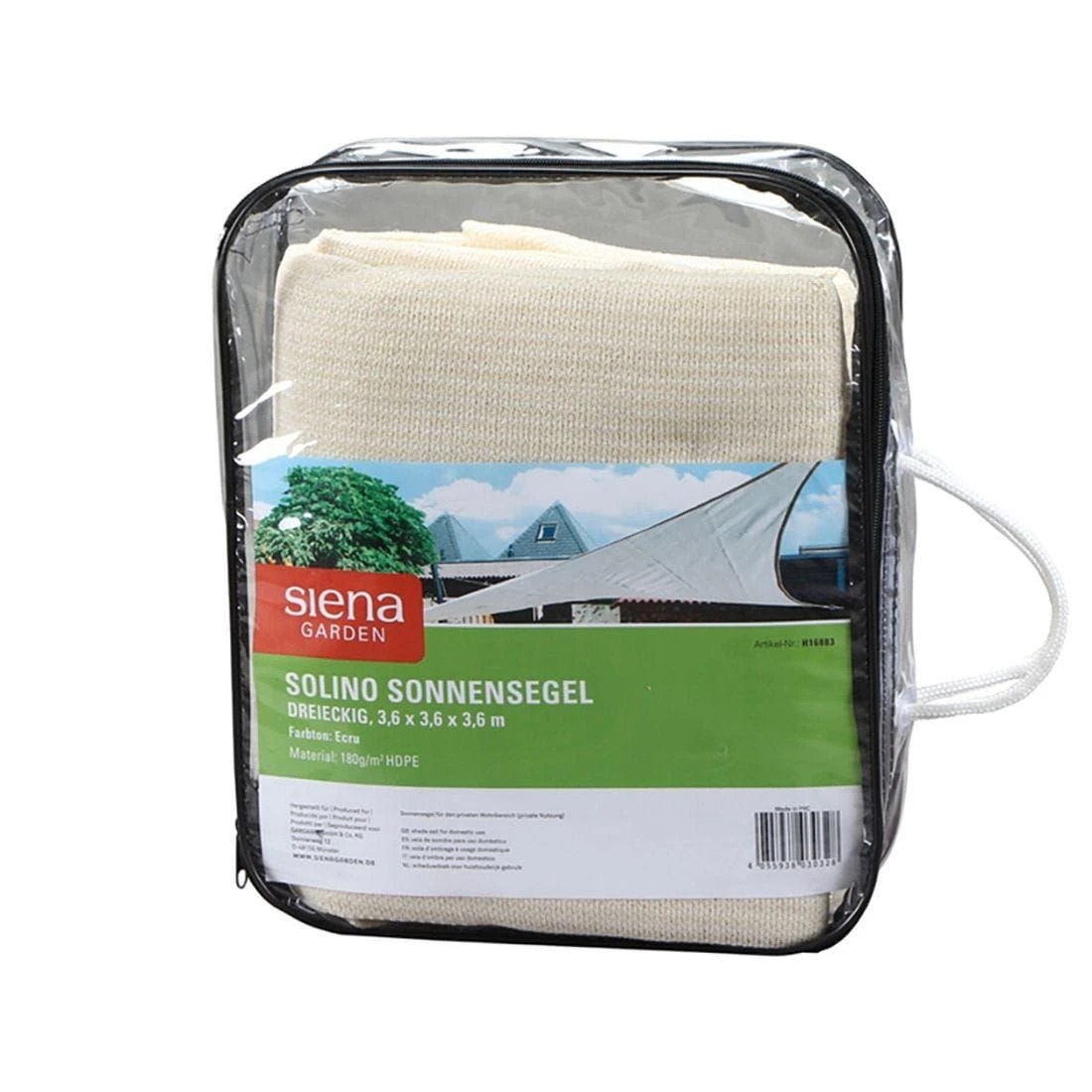 Siena Garden Solino Sonnensegel 3-eckig 360 Cm HDPE Ecru 2 Siena Garden Solino Sonnensegel 3-eckig 360 Cm HDPE Ecru – Bild 2