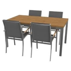 OUTLIV. Oviedo Gartenmöbelset 5-teilig Stapelsessel Mit Rimini Tisch 160x90 Cm Edelstahl/Schwarz-Silber -Grün Raum 1177003 3