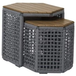 Stern Timantti Beistelltisch 2-teilig Rope/Teak Seidengrau/Teakholz