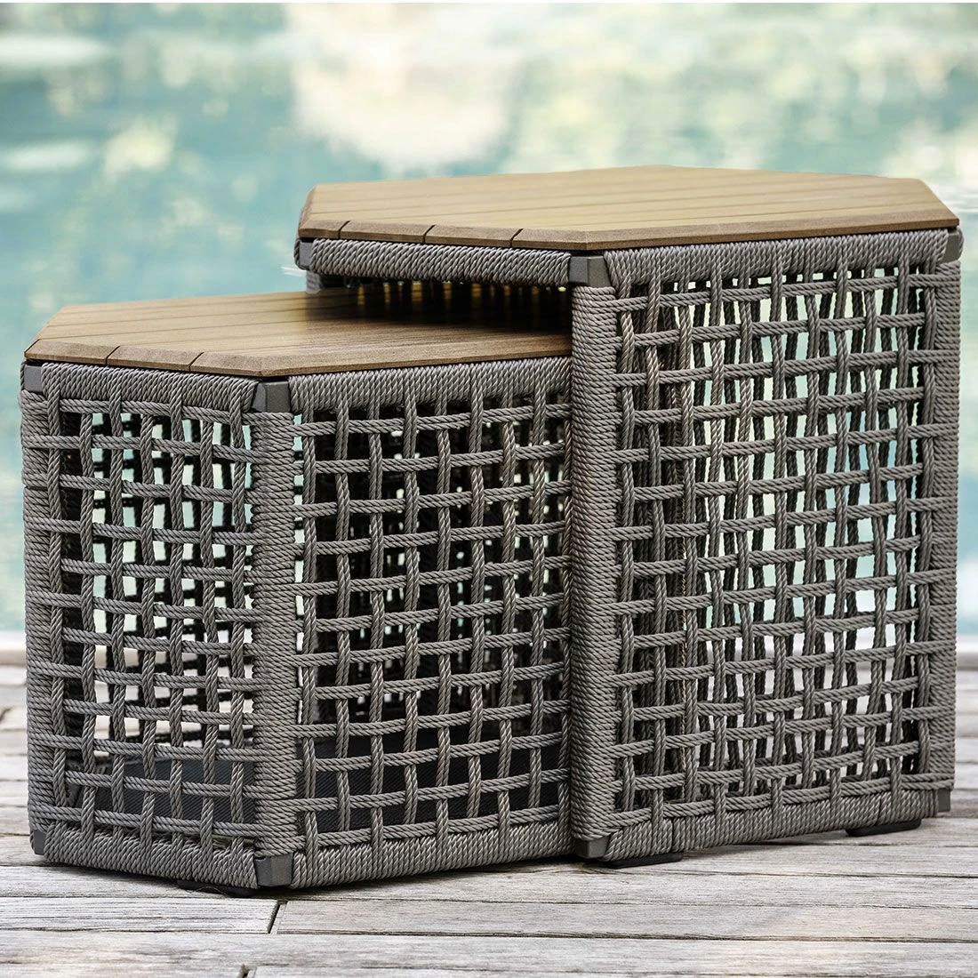 Stern Timantti Beistelltisch 2-teilig Rope/Teak Seidengrau/Teakholz 2 Stern Timantti Beistelltisch 2-teilig Rope/Teak Seidengrau/Teakholz – Bild 2