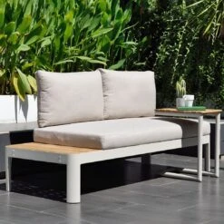 LifestyleGarden Portals Beistelltisch 47x30cm Aluminium/Teak Korallensand-Matt/Teak -Grün Raum 1282988 3