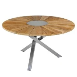 Zebra Oryx Gartentisch Ø135 Cm Mit 3-Bein-Gestell Edelstahl/Teak Natur