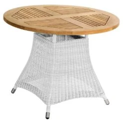 Zebra Yachtclub Loomus Gartentisch Ø100cm Geflecht/Teak Silkwhite