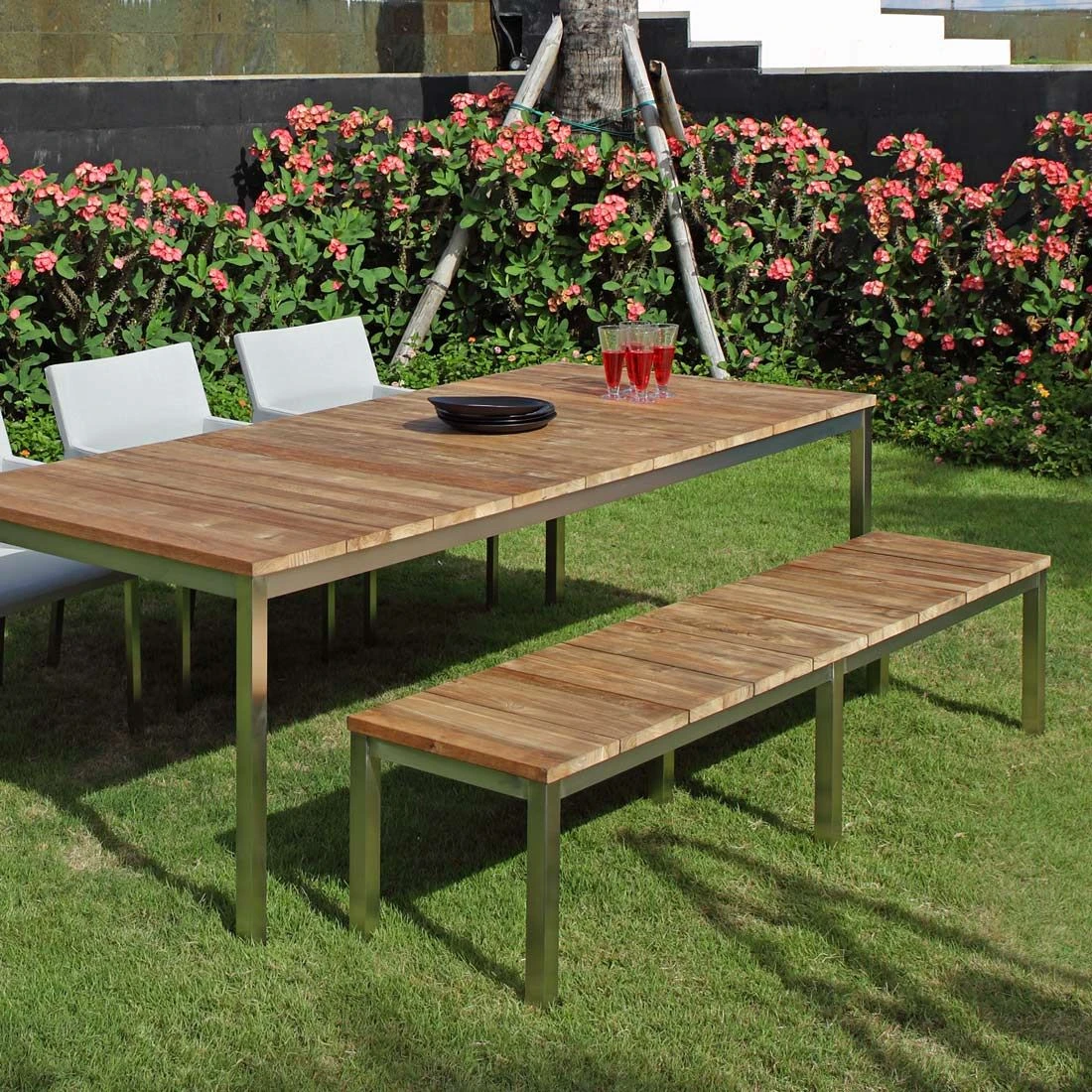 Zebra Naxos Gartenbank 168cm Edelstahl/Teak Teak Recycelt 2 Zebra Naxos Gartenbank 168cm Edelstahl/Teak Teak Recycelt – Bild 2