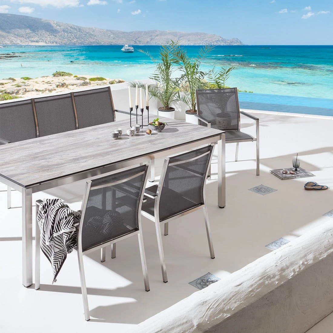 Stern Cardiff Gartenbank 160cm Edelstahl/Textilene Silbergrau 2 Stern Cardiff Gartenbank 160cm Edelstahl/Textilene Silbergrau – Bild 2