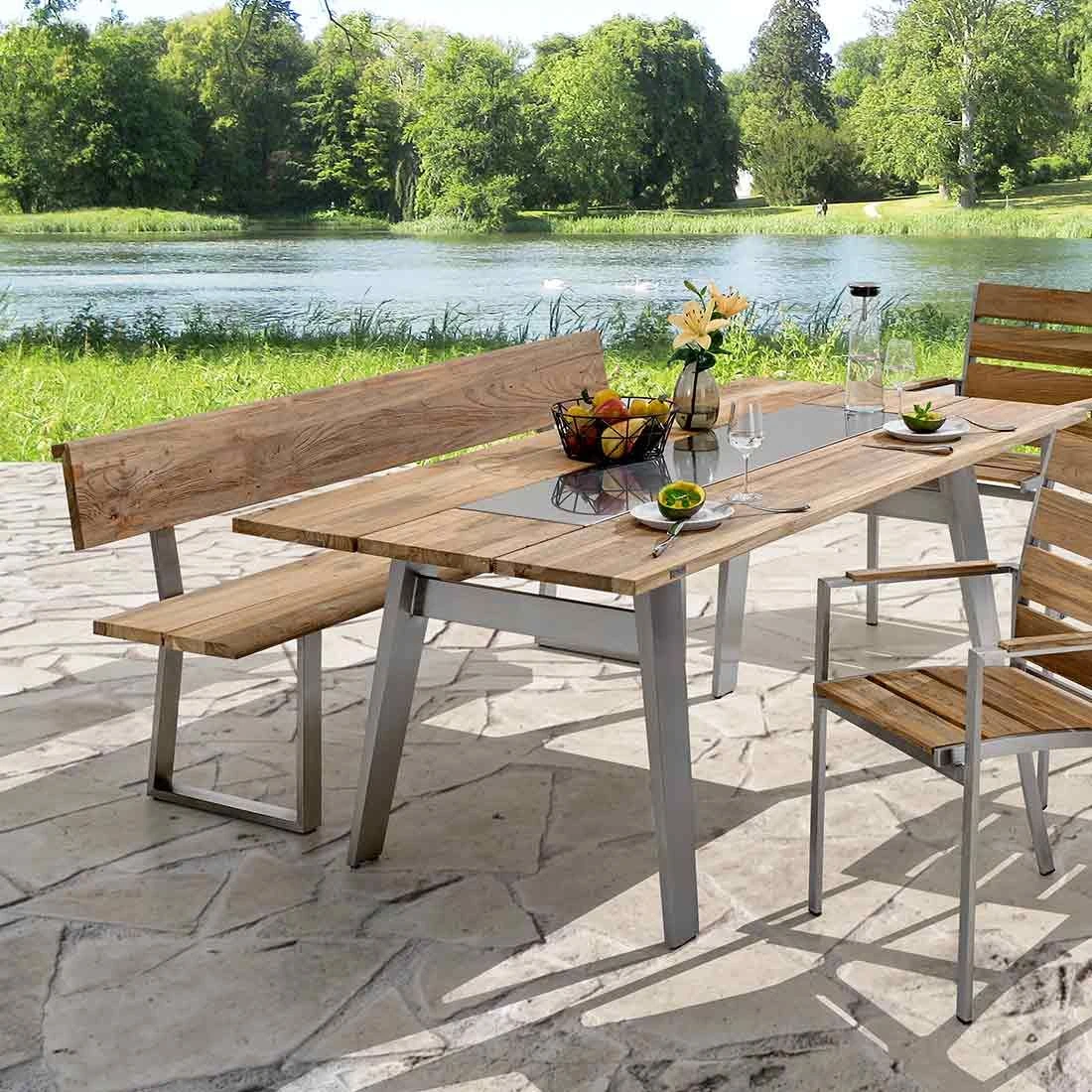 Niehoff Nova Gartenbank 160cm Profilkufe Edelstahl/Teak-Gebürstet 2 Niehoff Nova Gartenbank 160cm Profilkufe Edelstahl/Teak-Gebürstet – Bild 2