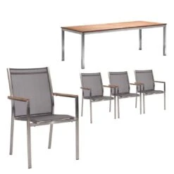 Stern Cardiff Stapelsessel 5-teiliges Gartenmöbelset Mit Ausziehtisch Granada 160/210x90cm Silbergrau