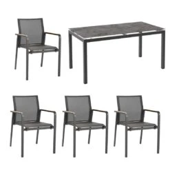 Best Paros Gartenmöbelset 5-tlg. Mit Tisch 160x90cm Anthrazit