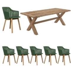 Cane-Line Choice Gartenmöbeldet 7-tlg. Mit Tisch 220x100cm Dusty Green/Natur