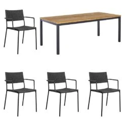 Cane-Line Less Gartenmöbelset 5-tlg. Mit Tisch 180x90cm Lava Grey/Natur