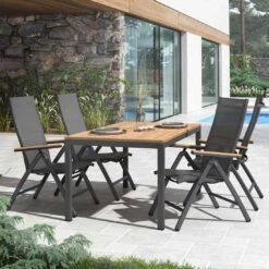 OUTLIV. Kobe Gartenmöbelset 5-tlg.mit Ausziehtisch 150/210x90 Cm Anthrazit/Natur -Grün Raum gartenmoebelset 5 tlg mit ausziehtisch 150 210x90 1388665 12