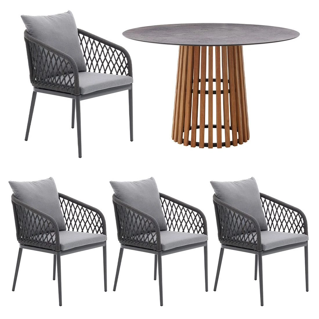 Interliving 7004 Gartenmöbelset 5-tlg. Mit Tisch Ø125 Cm Anthrazit/Grau 2 Interliving 7004 Gartenmöbelset 5-tlg. Mit Tisch Ø125 Cm Anthrazit/Grau – Bild 2