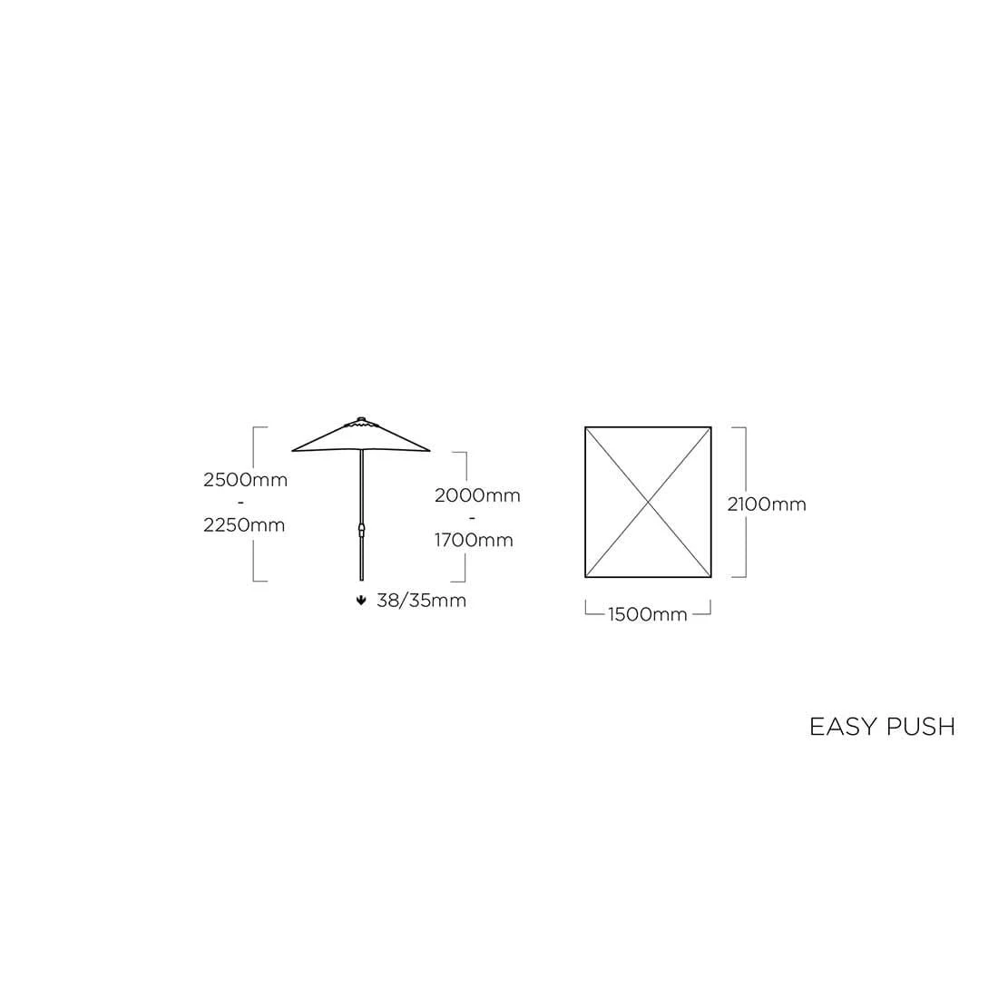 Kettler Easy Push Stockschirm 210x150cm Aluminium/Polyester Silber/Hellgrau Meliert 6 Kettler Easy Push Stockschirm 210x150cm Aluminium/Polyester Silber/Hellgrau Meliert – Bild 6