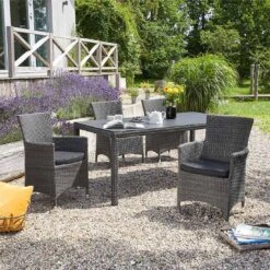 LC Garden Barcelona Gartenmöbel-Set 5-tlg. Tisch 160x90cm Grau Mix/Schwarz