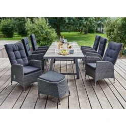 LC Garden Barcelona Gartenmöbel-Set 8-tlg. Tisch 200/260x100cm Grau-Mix