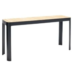 LifestyleGarden Portals Gartentisch 143x40cm Aluminium/Teakholz Schwarz/Teak