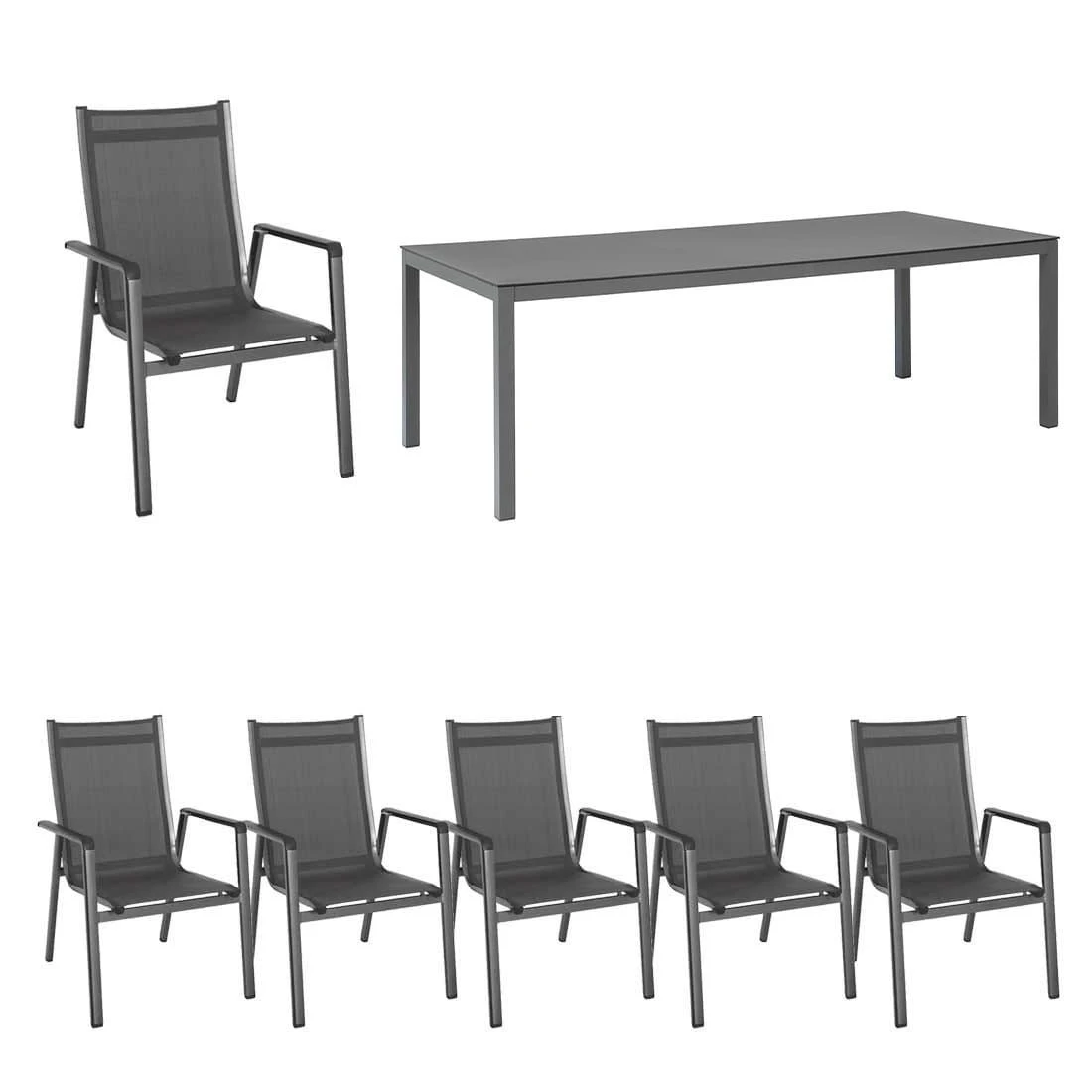 MWH Elements Gartenmöbelset 7-tlg. Mit Tisch 220x100cm Eisengrau/Anthrazit 1 MWH Elements Gartenmöbelset 7-tlg. Mit Tisch 220x100cm Eisengrau/Anthrazit