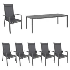 MWH Kedline Gartenmöbelset 7-tlg. Mit Tisch 220x100 Cm Eisengrau/Anthrazit