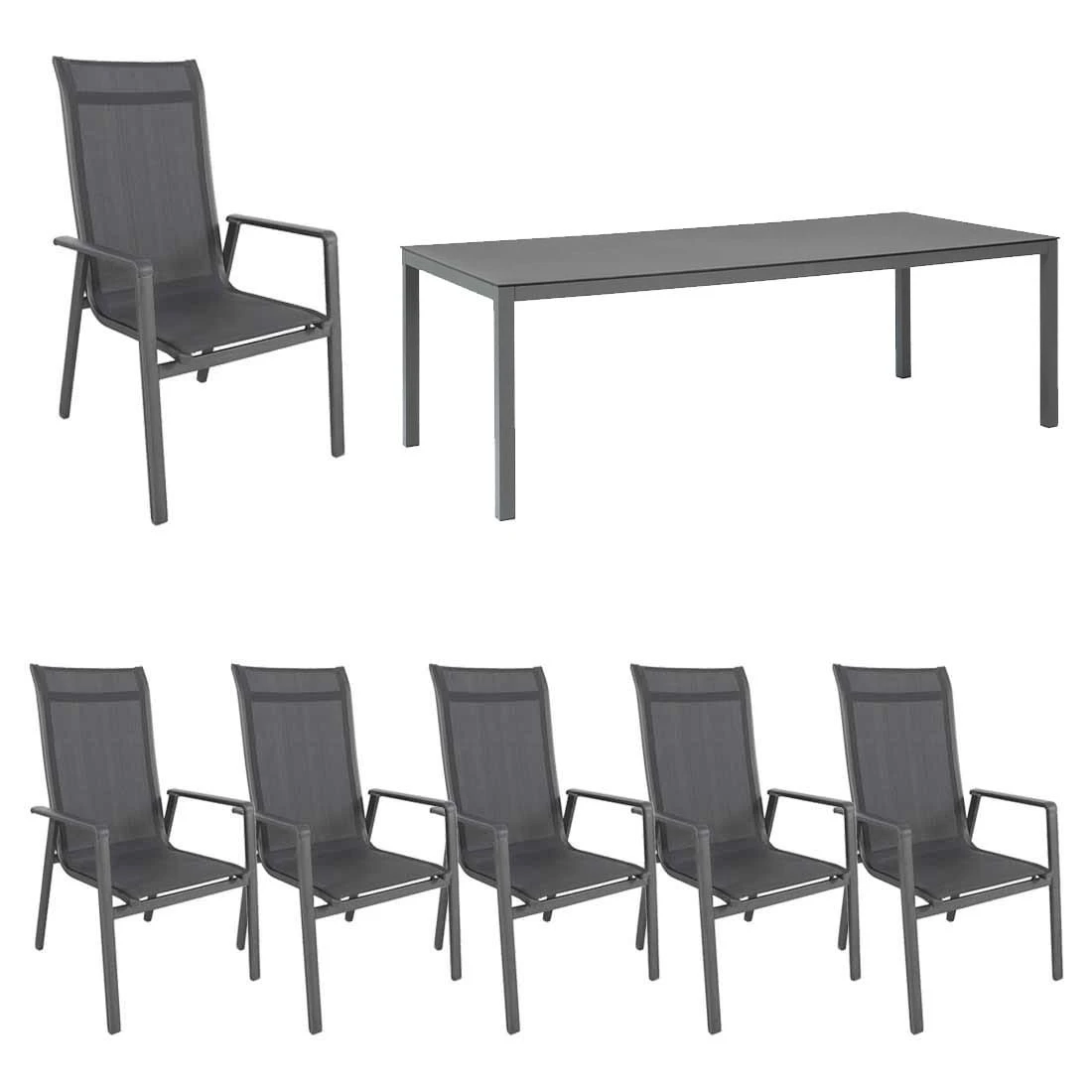 MWH Kedline Gartenmöbelset 7-tlg. Mit Tisch 220x100 Cm Eisengrau/Anthrazit 1 MWH Kedline Gartenmöbelset 7-tlg. Mit Tisch 220x100 Cm Eisengrau/Anthrazit