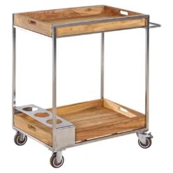 OUTLIV. Oro Servierwagen Teak Recycelt Silber/Natur