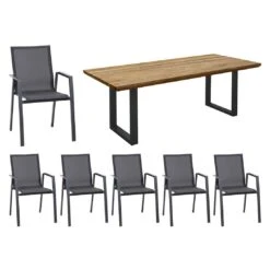 Siena Garden Reno Gartenmöbel-Set 7-tlg. Mit Tisch 200x100cm Matt Anthrazit/Grau