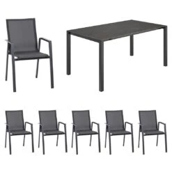 Siena Garden Reno Gartenmöbelset 7-tlg.+Tisch 160/217/267x92 Cm Anthrazit/Grau