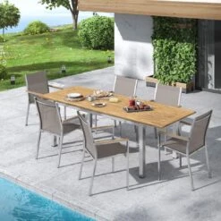 Stern Cardiff Gartenmöbel-Set 7-tlg. Tisch 180/240x90cm Taupe/Natur