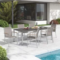 Stern Cardiff Gartenmöbelset 7-tlg. Mit Tisch 220x100 Cm Taupe/Zement Dunkel