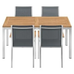 Stern Cardiff Stapelsessel 6-teiliges Gartenmöbelset Mit Teakholz Tisch 160x90cm Silbergrau -Grün Raum stern cardiff stapelsessel 6 teiliges gartenmobelset silbergrau mit teakholz tisch 160x90cm 4