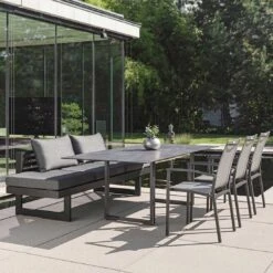 Stern Evoee Gartenmöbelset 5-tlg. Mit Tisch 200x100cm Schwarz Matt/Leinen Grau