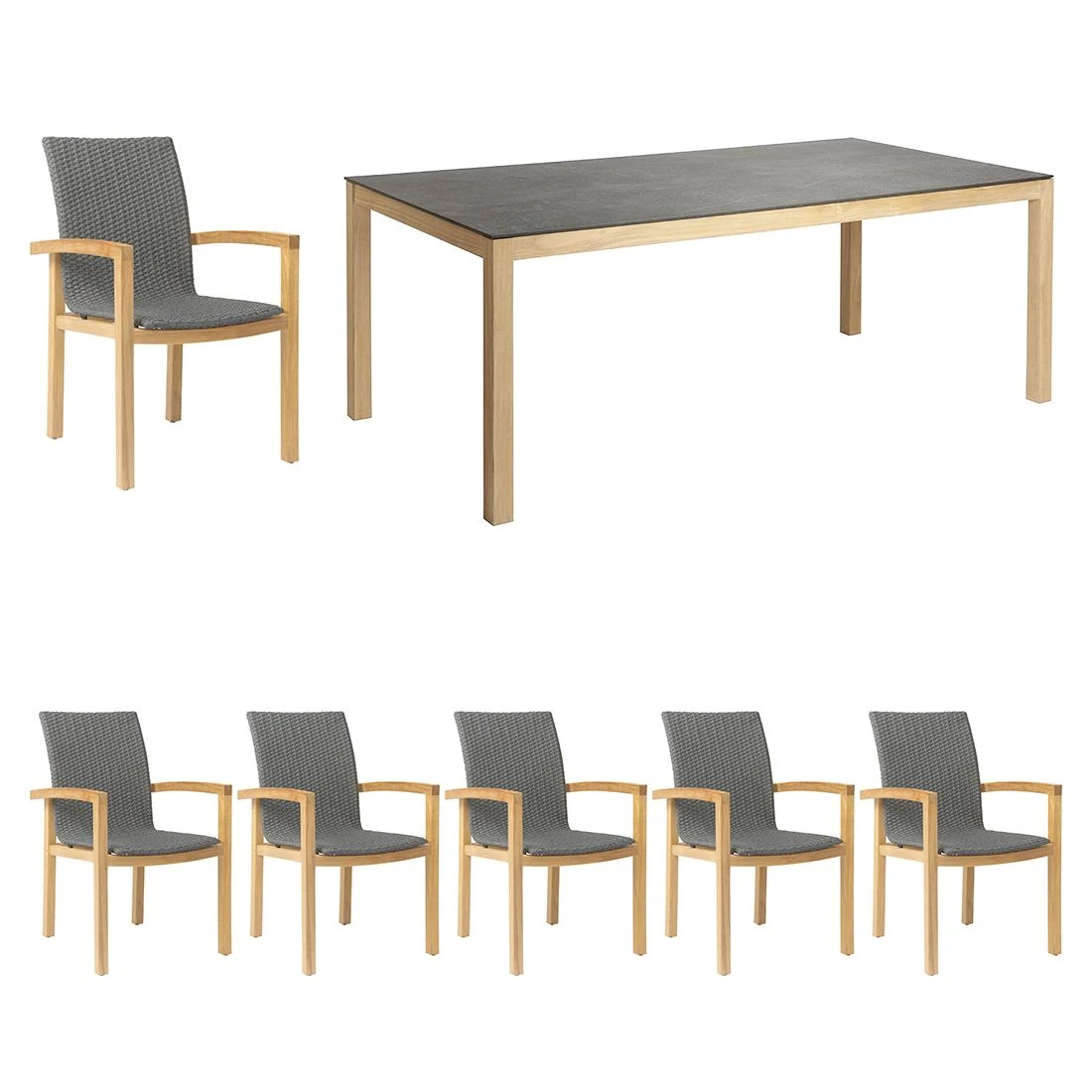 Stern Leah Gartenmöbel-Set 7-tlg. Tisch 200x100cm Natur/Steingrau 2 Stern Leah Gartenmöbel-Set 7-tlg. Tisch 200x100cm Natur/Steingrau – Bild 2