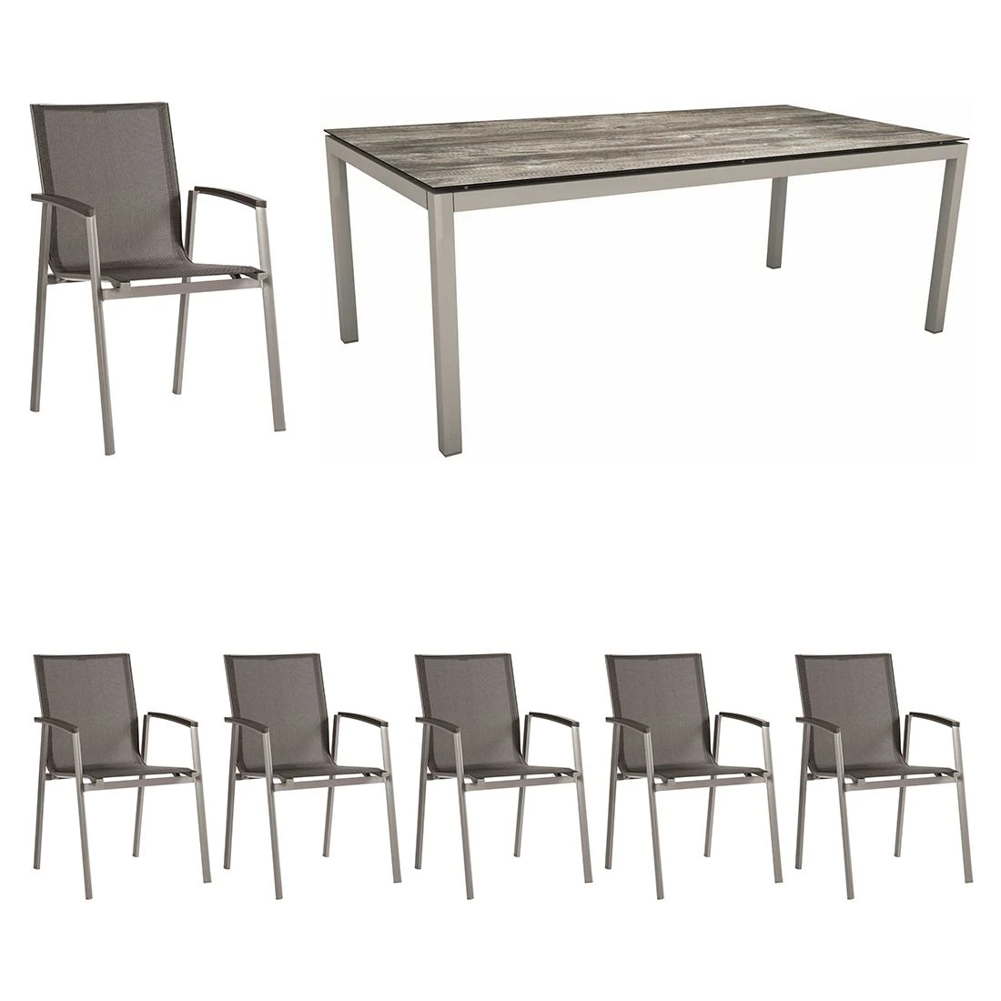 Stern New Top Gartenmöbel-Set 7-tlg. Tisch 200x100cm Graphit/Silbergrau 2 Stern New Top Gartenmöbel-Set 7-tlg. Tisch 200x100cm Graphit/Silbergrau – Bild 2