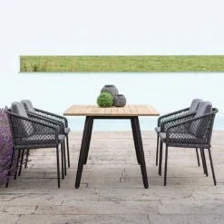 Stern Odea Gartenmöbelset 5-tlg. Mit Tisch 180x100cm Schwarz Matt/Natur