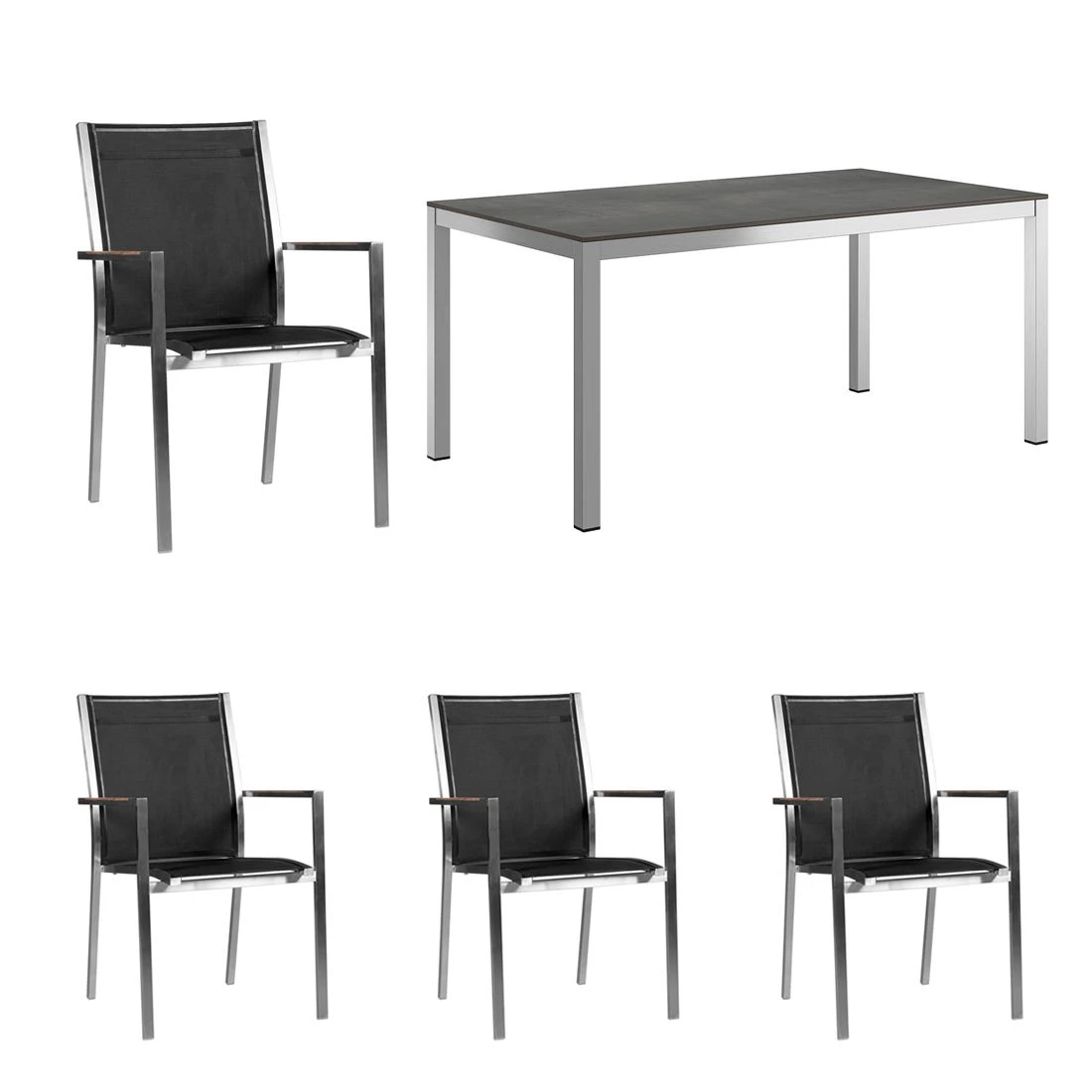Zebra One Gartenmöbel-Set 5-tlg. Tisch 160x90cm Silber/Dark Platinum 1 Zebra One Gartenmöbel-Set 5-tlg. Tisch 160x90cm Silber/Dark Platinum