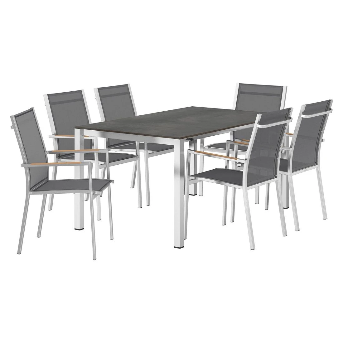 Zebra One Gartenmöbel-Set 7-tlg. Tisch 160/217/267x91cm Silber/Dunkelgrau 2 Zebra One Gartenmöbel-Set 7-tlg. Tisch 160/217/267x91cm Silber/Dunkelgrau – Bild 2