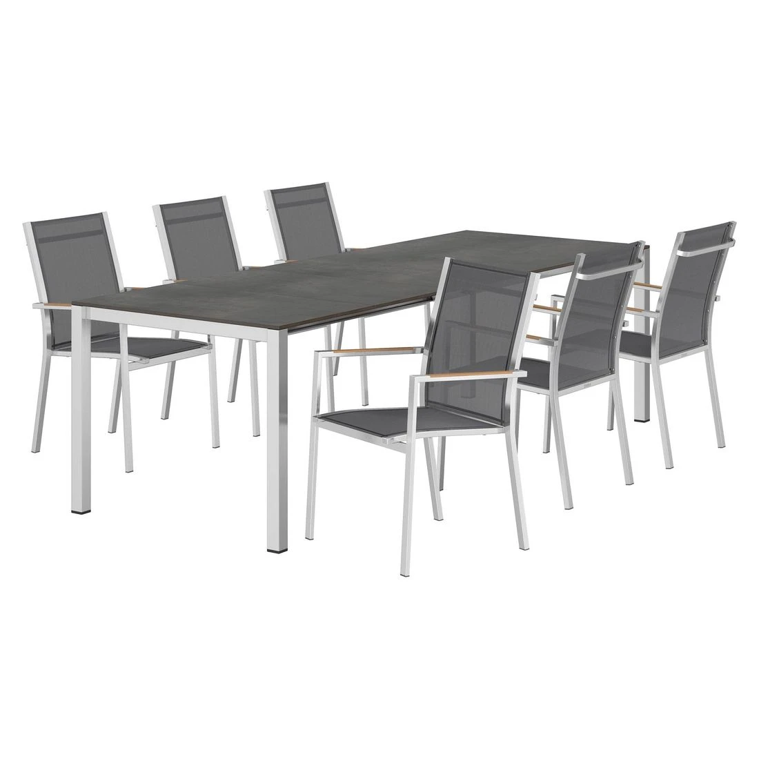 Zebra One Gartenmöbel-Set 7-tlg. Tisch 160/217/267x91cm Silber/Dunkelgrau 4 Zebra One Gartenmöbel-Set 7-tlg. Tisch 160/217/267x91cm Silber/Dunkelgrau – Bild 4