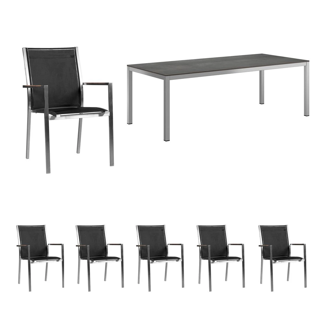 Zebra One Gartenmöbel-Set 7-tlg. Tisch 220x100cm Silber/Dark Platinum 1 Zebra One Gartenmöbel-Set 7-tlg. Tisch 220x100cm Silber/Dark Platinum