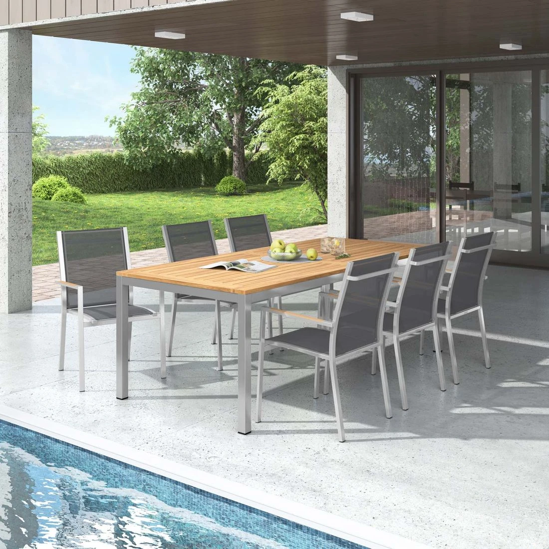 Zebra One Gartenmöbel-Set 7-tlg. Tisch 220x100cm Silber/Dunkelgrau 1 Zebra One Gartenmöbel-Set 7-tlg. Tisch 220x100cm Silber/Dunkelgrau